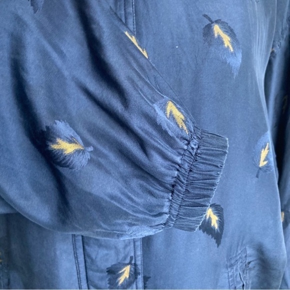 Vintage 90s Silk Bomber Windbreaker Jacket Navy Gold Leaf Print Gorpcore Sz M - Picture 11 of 16